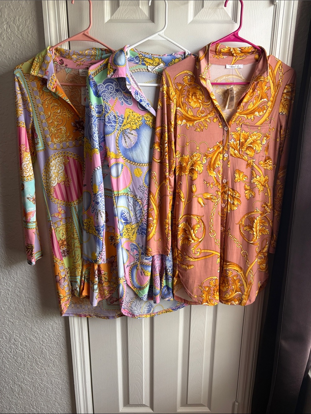 Set of 3-Printed Button-Up Dresses in Pastel Multicolors